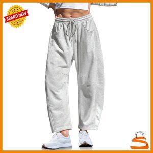 Women's Cotton Barrel Sweatpants Loose Fit Elastic Waist Joggers Pockets